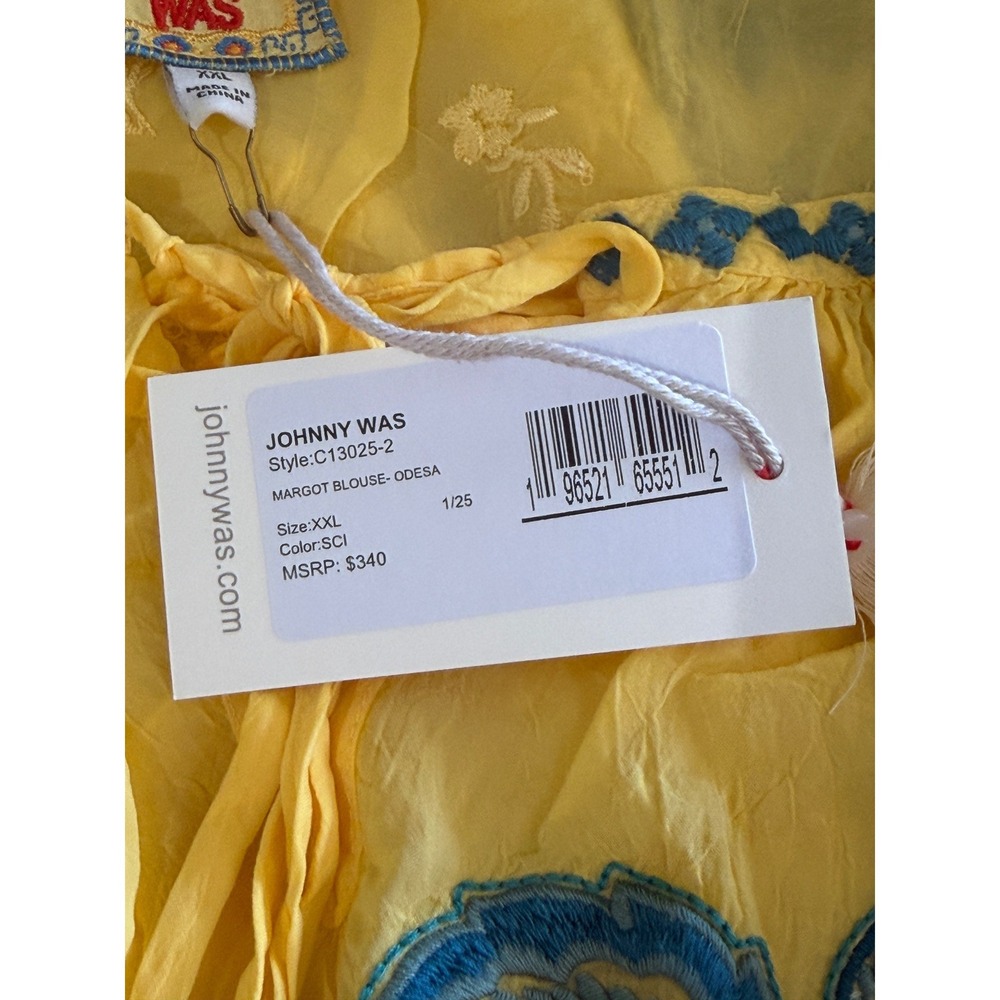 NEW Johnny Was Margot Blouse Odesa Yellow Embroidered Floral Boho Peasant XXL - Picture 10 of 13